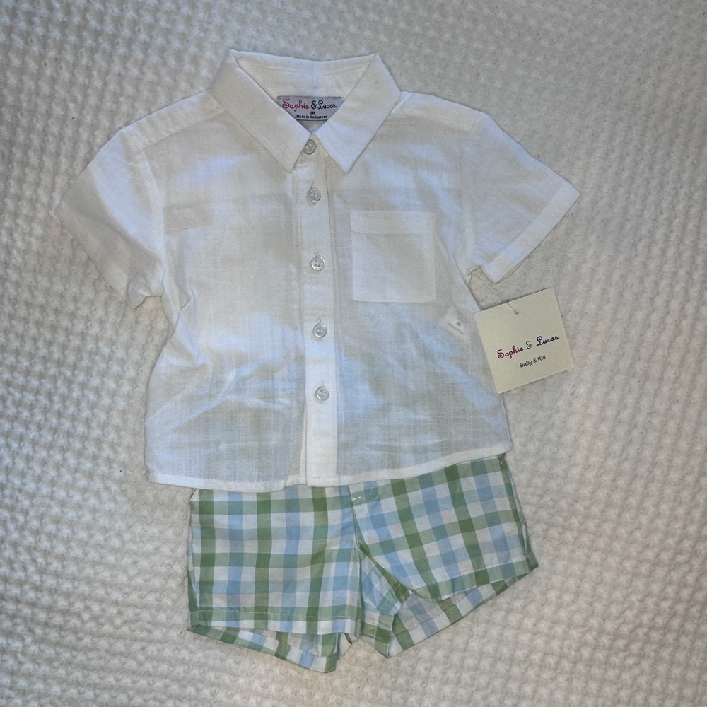 Sophie & Lucas Pastel Plaid Boy Short Set 9m